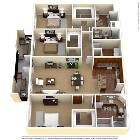Floor plan for 3 beds, 2 baths, 1604 sqft